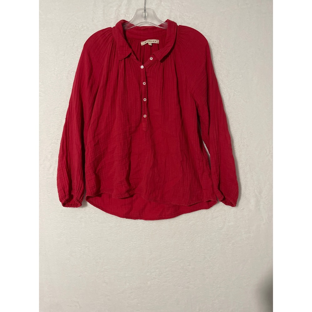 Xirena Red Cotton Gauze Long Sleeve Button Up Blouse Top Small
